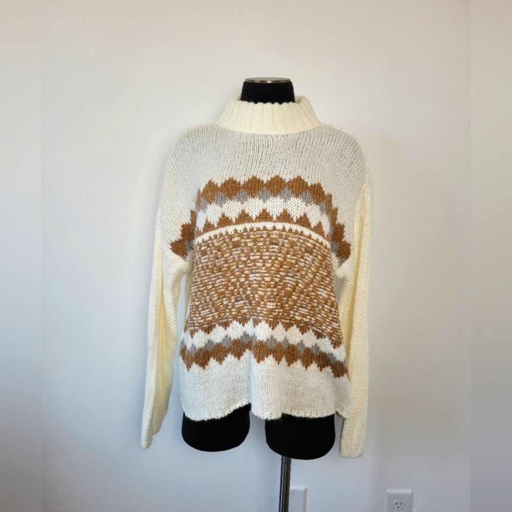 NEW Knox Rose Sweater Turtleneck Mock Neck Cozy Nordic Fair Isle Chunky Knit S